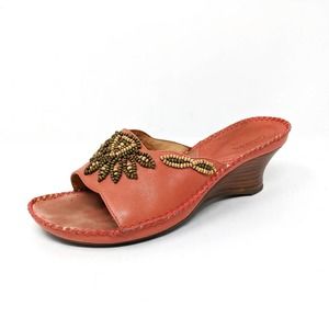 Clarks Womens 8 Coral Beaded Boho Wedge Sandals Slides Aztec Western